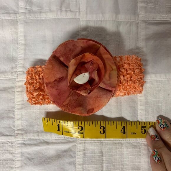 Handmade Infant Headband Peach Band Peach Salmon Flower Center Size Preemie B301 - Picture 9 of 10
